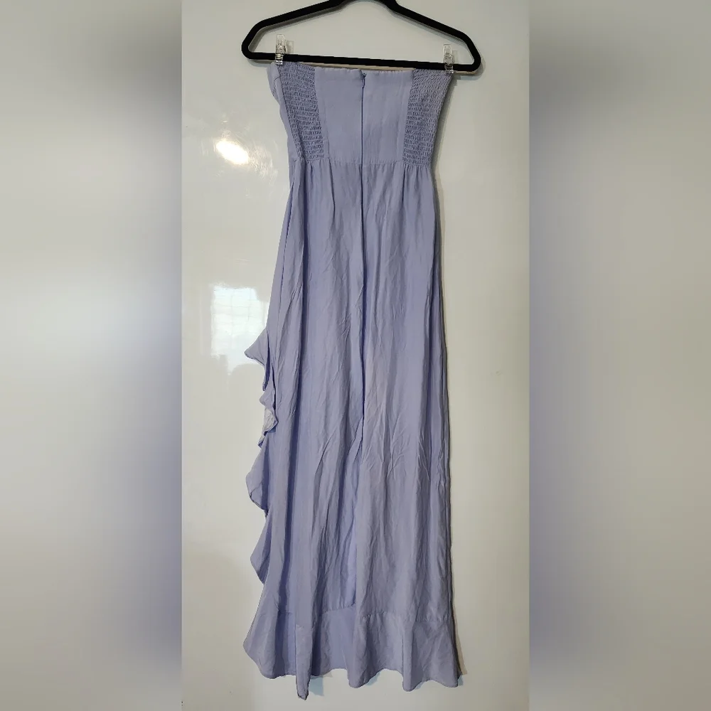 Amanda Uprichard Light Blue Strapless High-Low Ruffle Dress - Picture 7 of 8